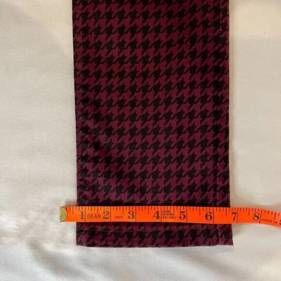 Long Tall Sally Its Denim Burgundy Black Houndstooth Jeans Skinny Size 10 - Picture 10 of 12